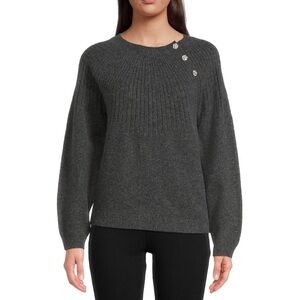 Time and Tru Women's Pullover Sweater with Jewel Like Button Size M Dark…